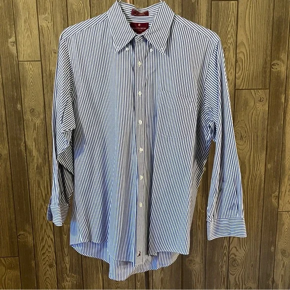 Nordstrom Classic Mens Blue & White Pinstriped Long Sleeve Dress Shirt Large